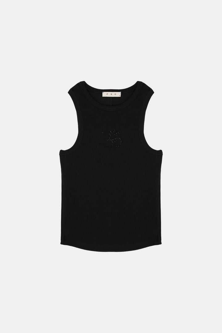 Racer Black Embellished Tank Top