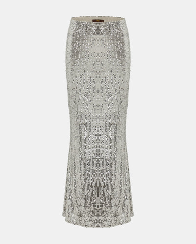 Silver Sequin Midi Skirt