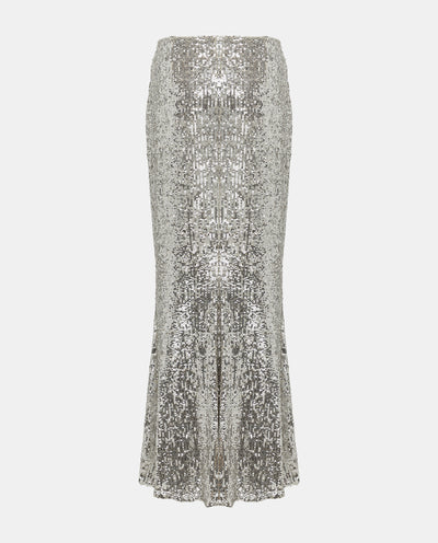Silver Sequin Midi Skirt