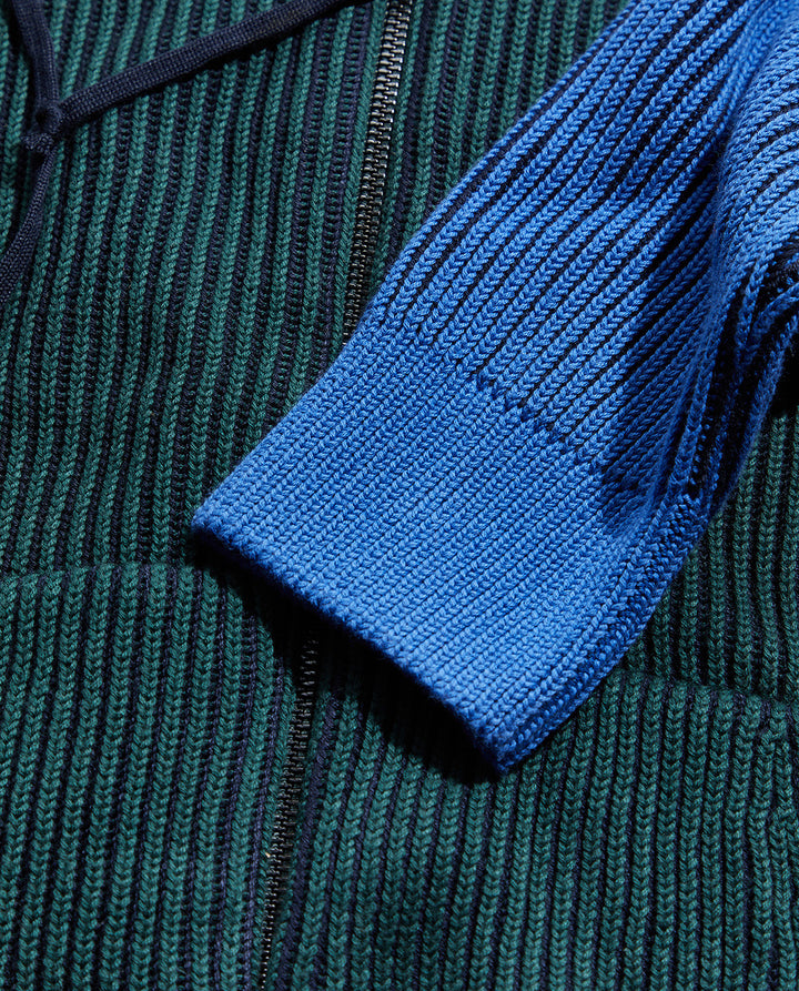 Multicolor Zipped Knitted Hoodie