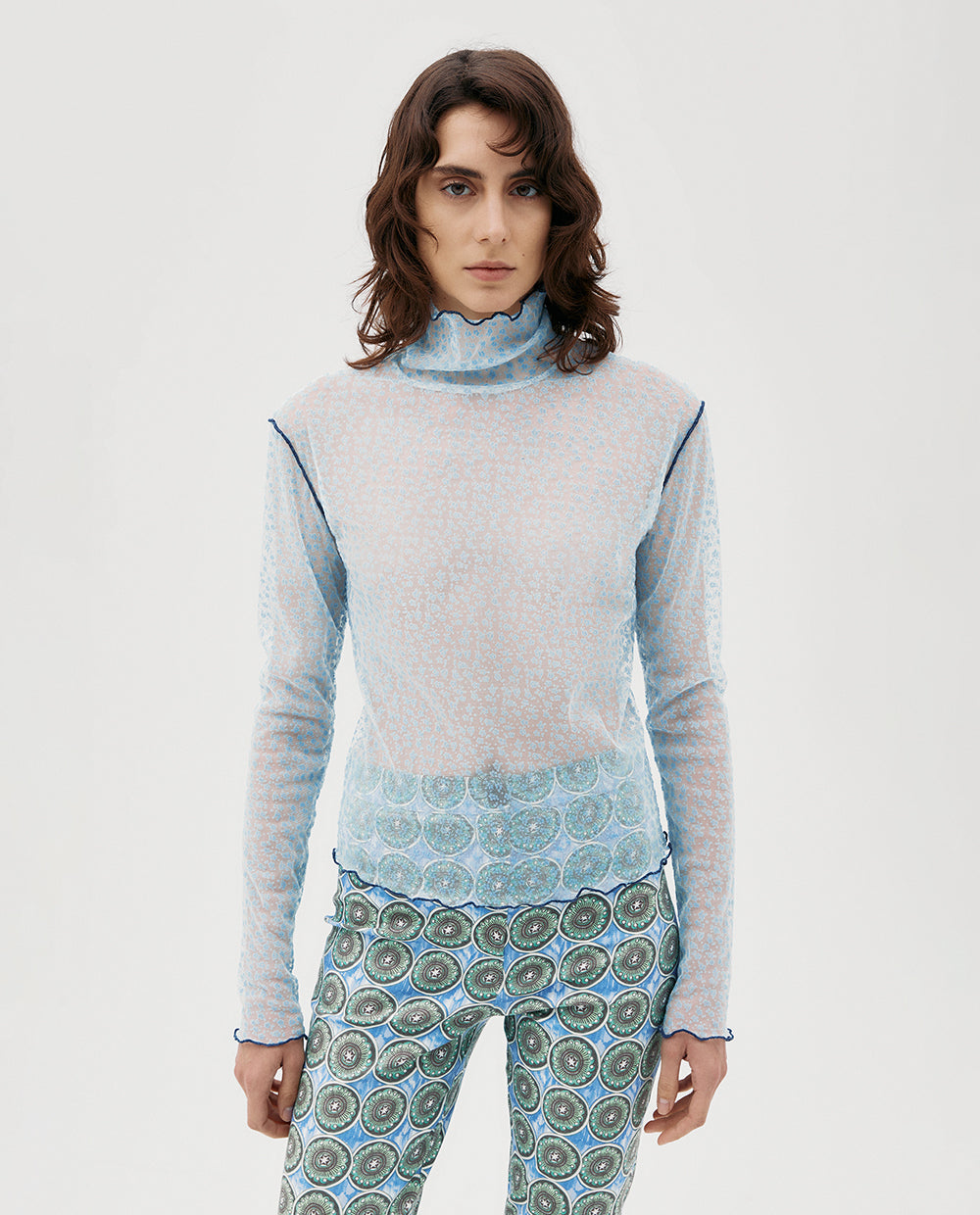 LIGHT BLUE FLORAL MESH TOP