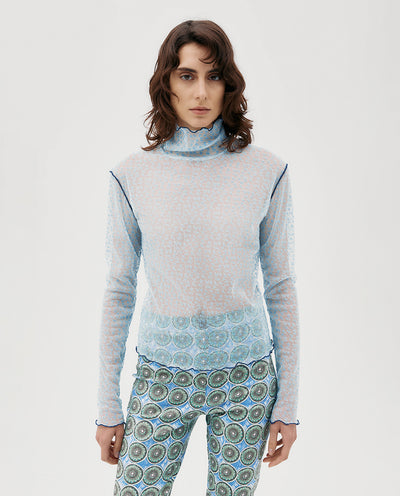 LIGHT BLUE FLORAL MESH TOP