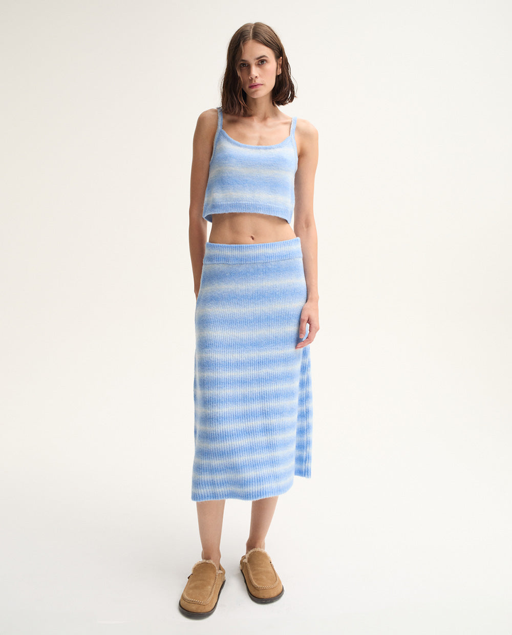 Blue Striped Knitted Skirt
