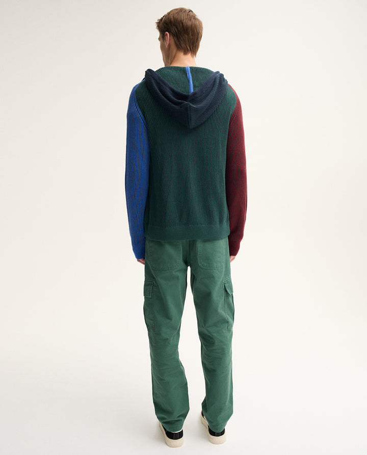 Multicolor Zipped Knitted Hoodie