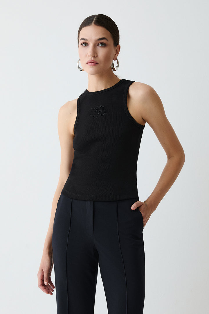 Racer Black Embellished Tank Top