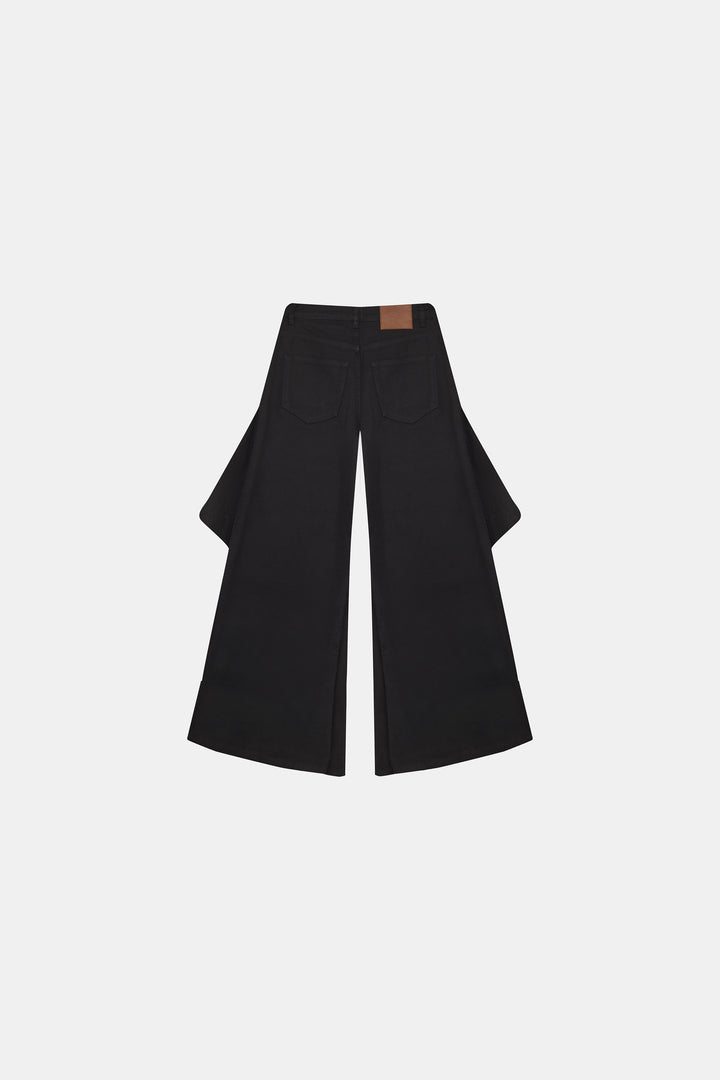 Ruffle Denim Pantolon Siyah