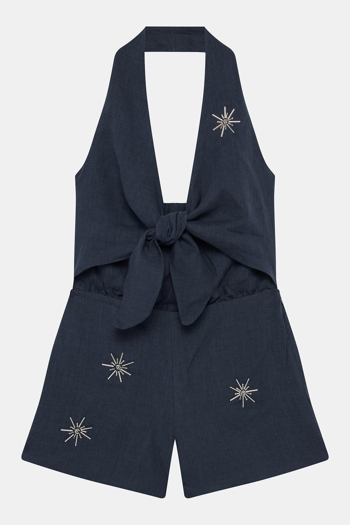 Navy Linen Playsuit