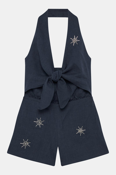 Navy Linen Playsuit