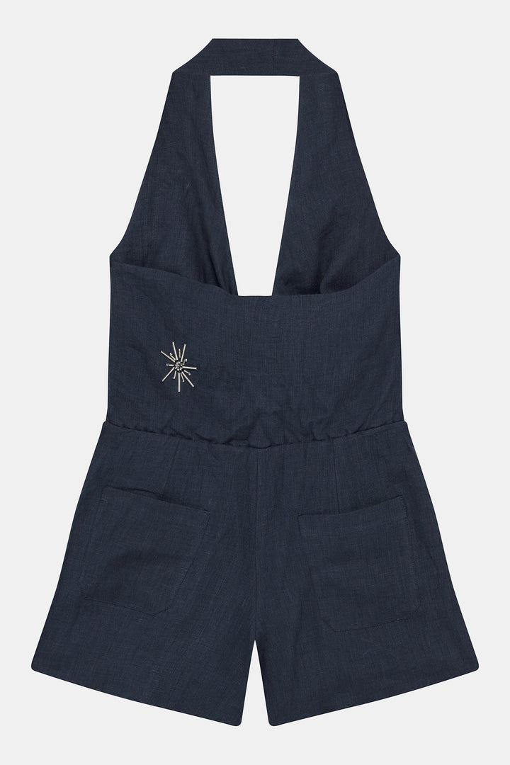 Navy Linen Playsuit