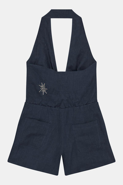 Navy Linen Playsuit