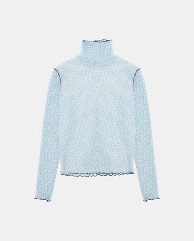 LIGHT BLUE FLORAL MESH TOP