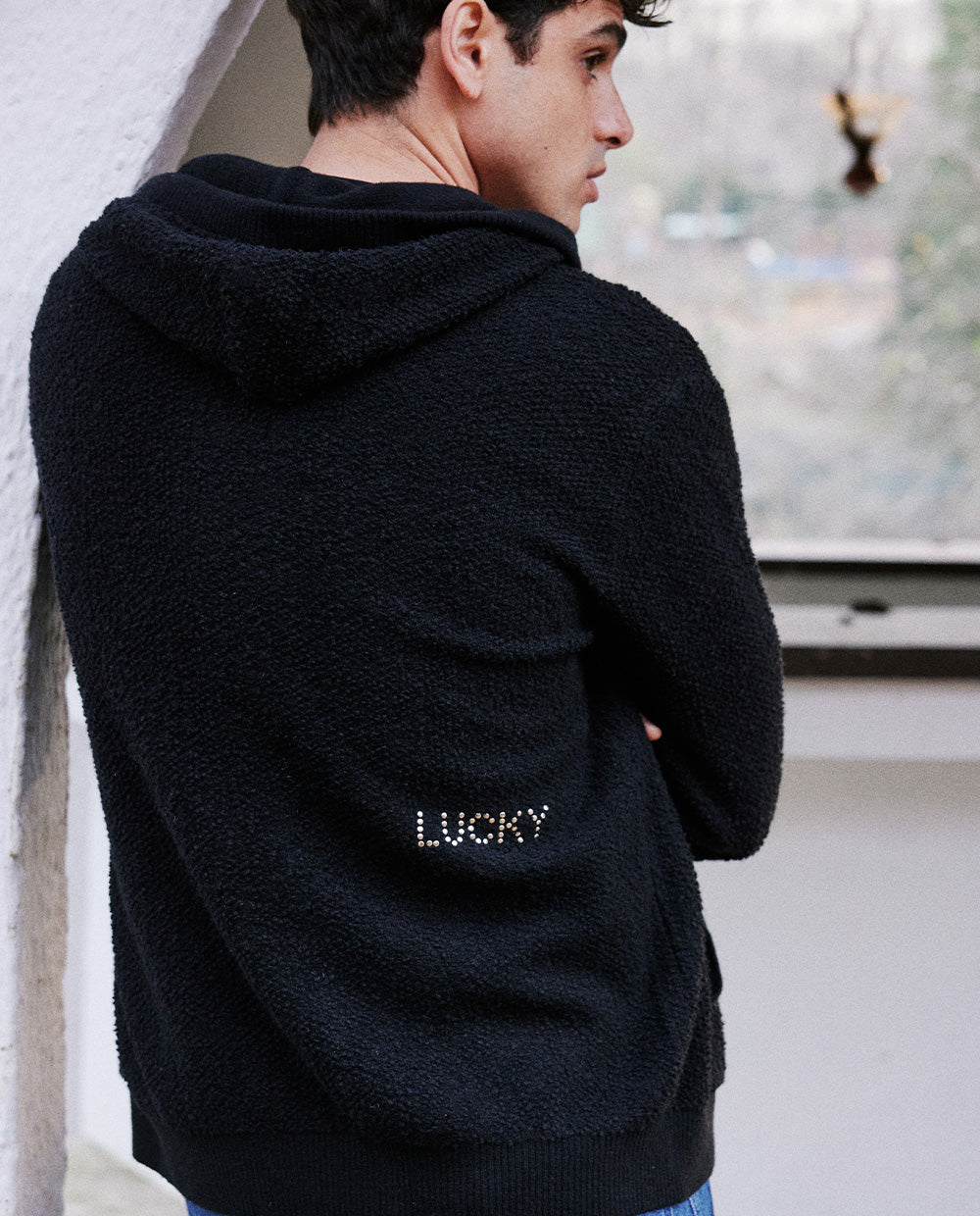 Black Lucky Knitted Hoodie