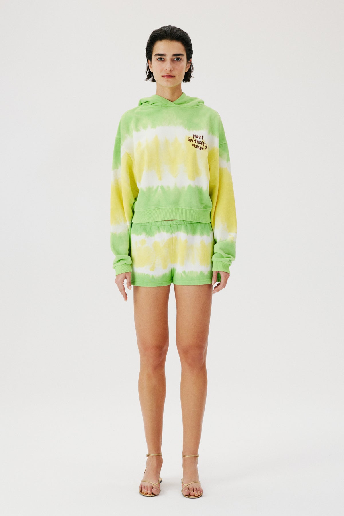 GREEN TIE DYE CROPPED SWEATSHIRT