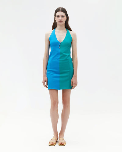 GREEN BLUE HALTER DRESS