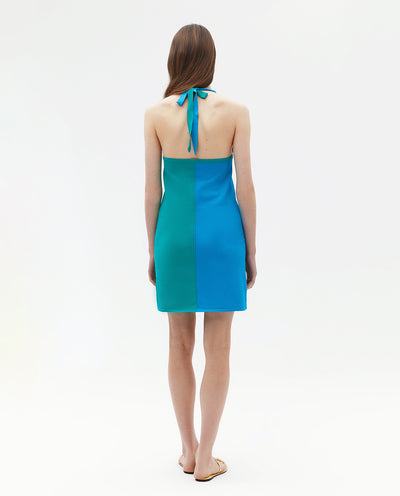 GREEN BLUE HALTER DRESS