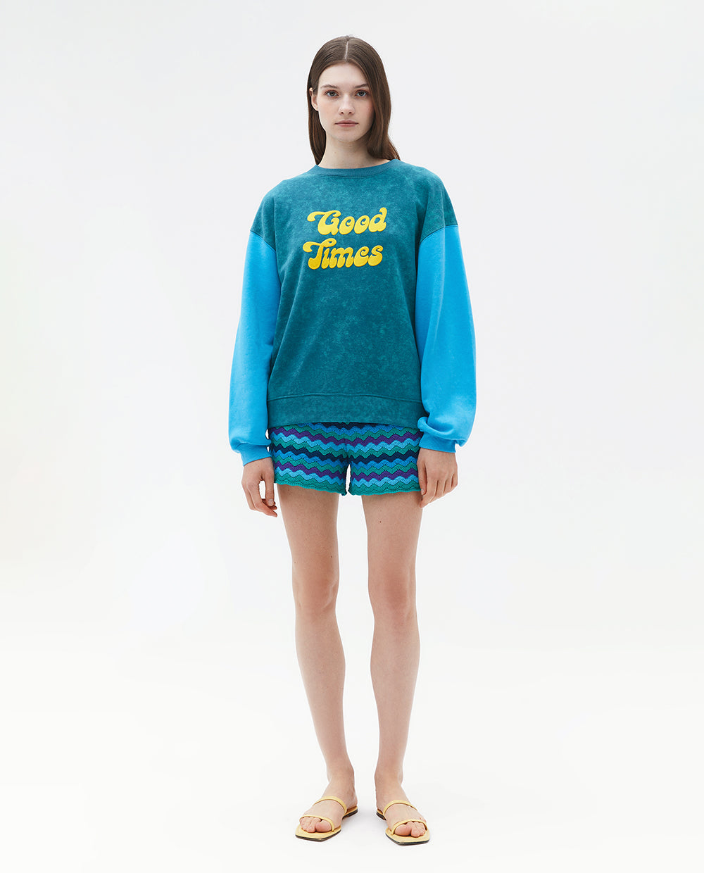 GREEN COLOR BLOCK SWEATSHIRT