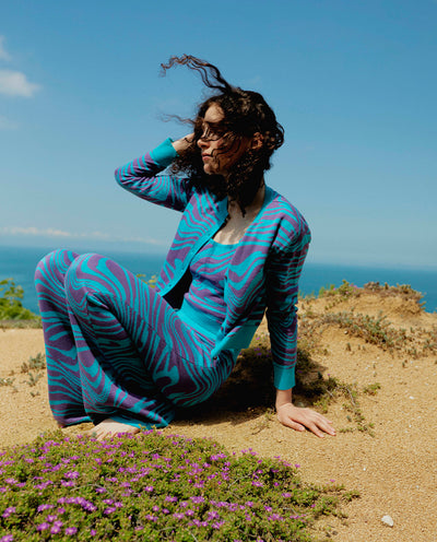 WAVE KNITTED PANTS BLUE