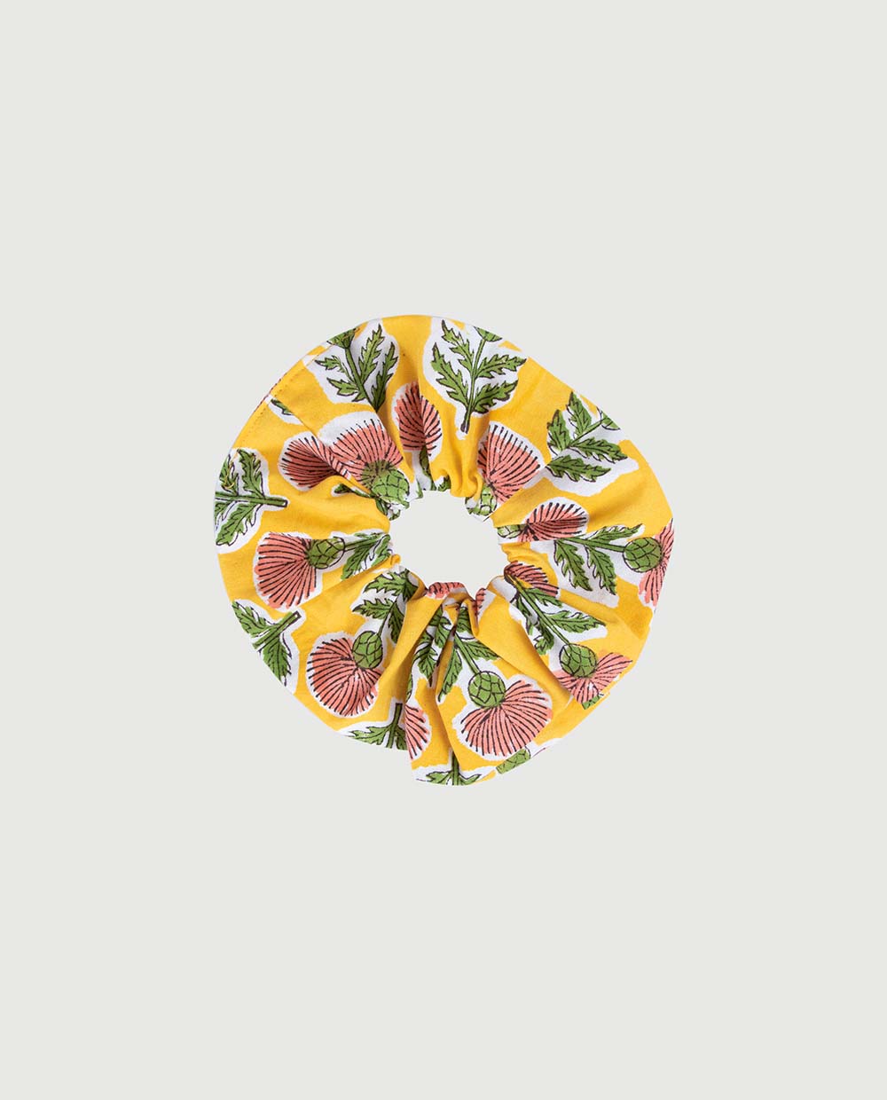 YELLOW FLORAL INDIAN SCRUNCHIE
